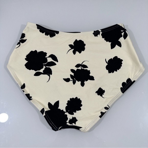 NWT $78 kate spade NY [ Small ] Floral High Waist Bikini Swim Bottoms Ivory Blac - Picture 6 of 9